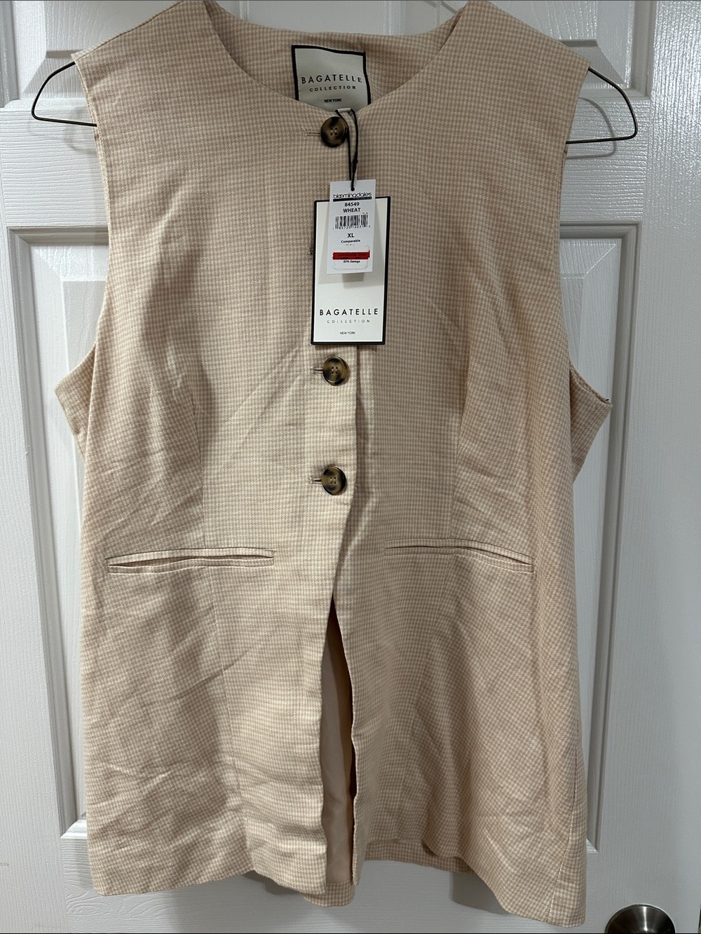 Bagatelle Beige Sleeveless Tailored Vest with Button Front